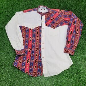 Vintage 80s Southwestern Aztec Shirt L/XL 24x31 Hippie USA